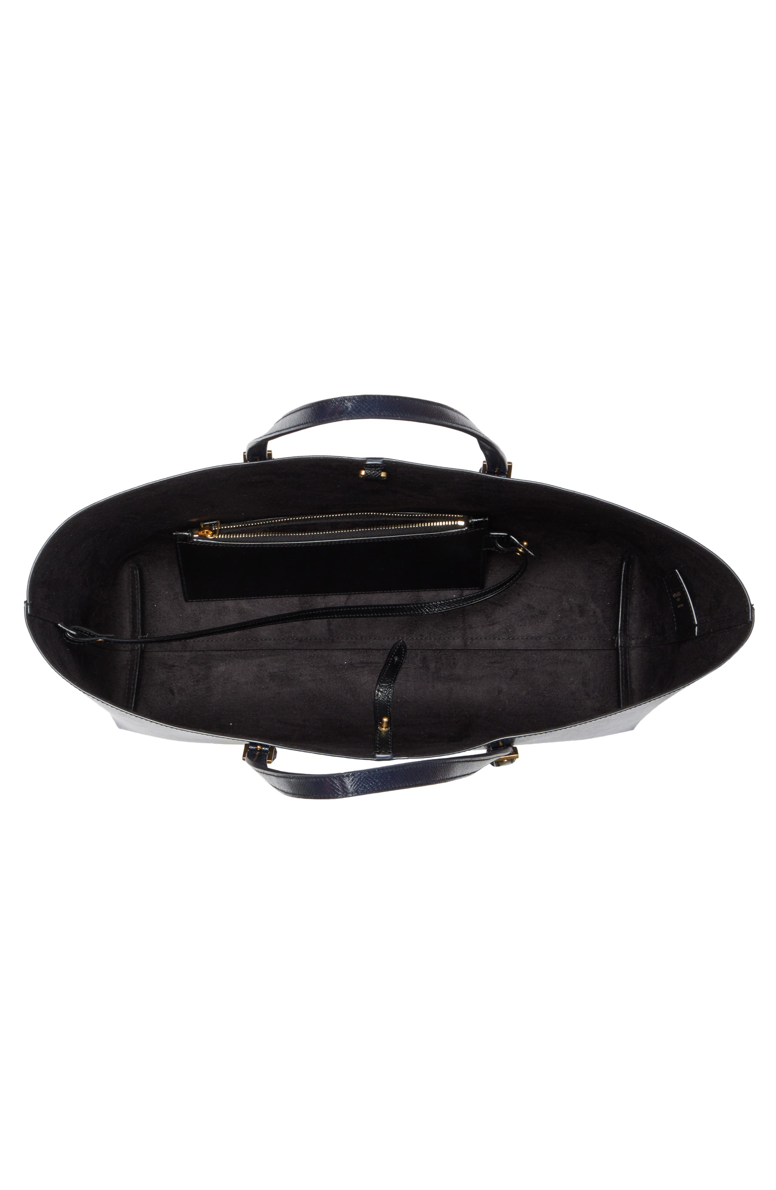 Medium East/West Leather Shopping Tote, Alternate, color, DEEP MARINE/ NERO