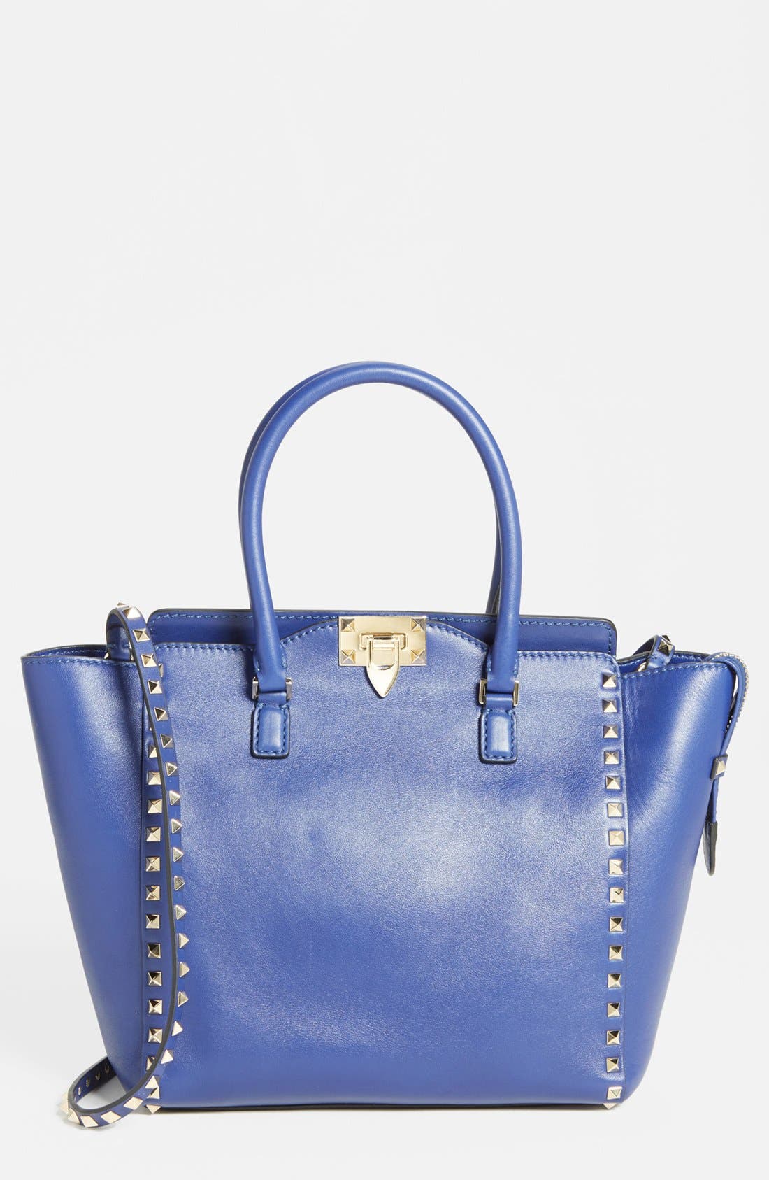 'Rockstud - Vitello' Double Handle Leather Tote, Medium, Main, color, BLUE CHINA