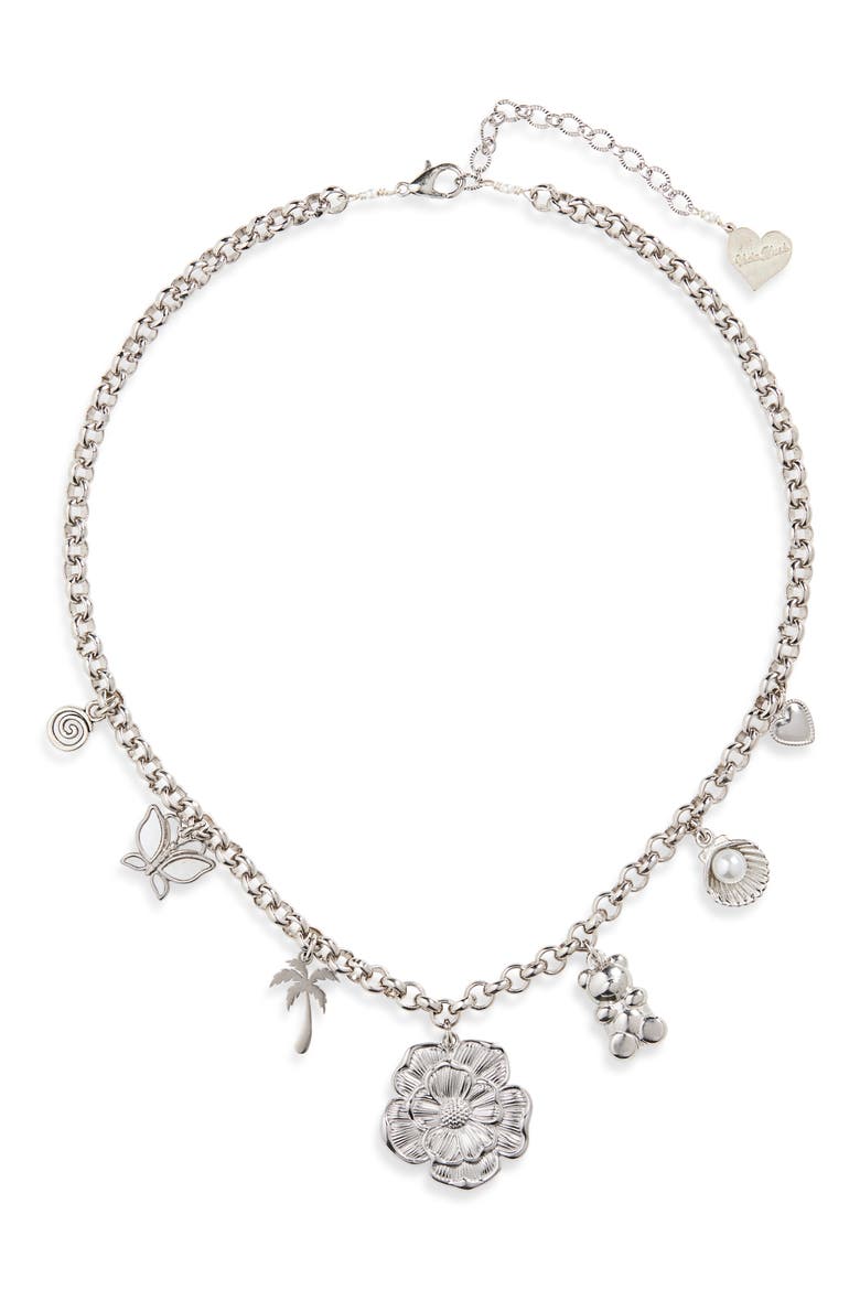 Everything and Flor Charm Necklace, Main, color, SILVER
