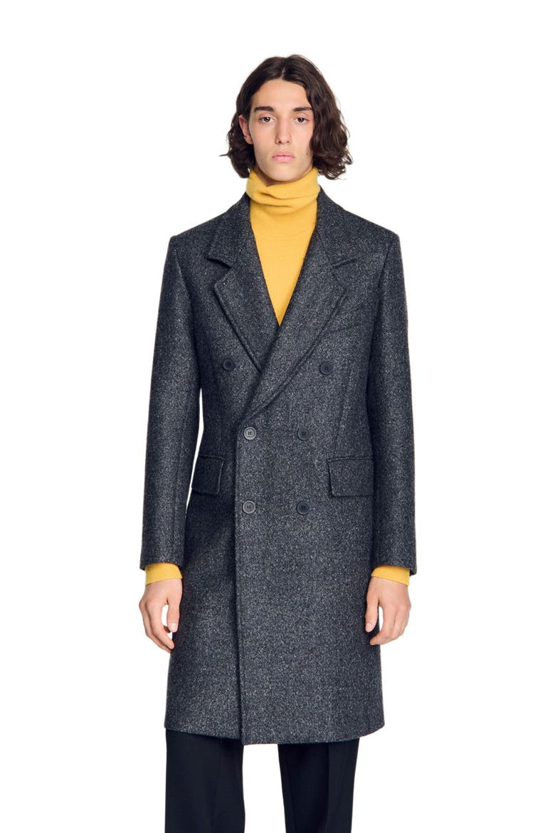 Double-breasted virgin wool coat, Main, color, Mocked grey