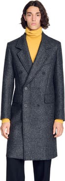SANDRO Double-breasted virgin wool coat
