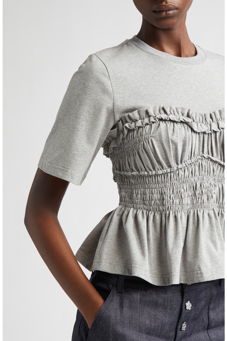 Vilde Shirred Peplum T-Shirt, Alternate, color, GREY MELANGE JERSEY