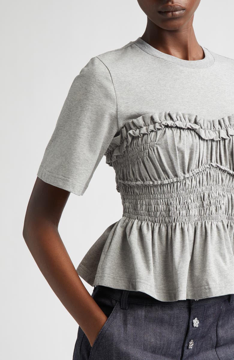Cecilie Bahnsen Vilde Shirred Peplum T-Shirt, Alternate, color, Grey Melange Jersey