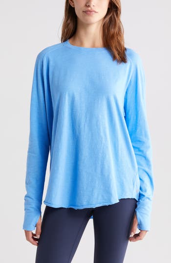 Zella Relaxed Washed Long Sleeve Slub Tee In Blue