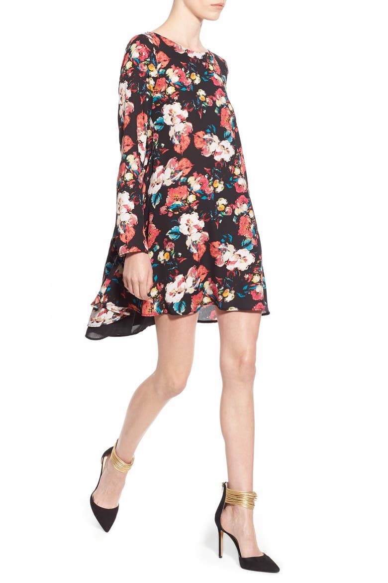 Floral Print Swing Dress, Alternate, color, BLACK PAINTED FLORAL