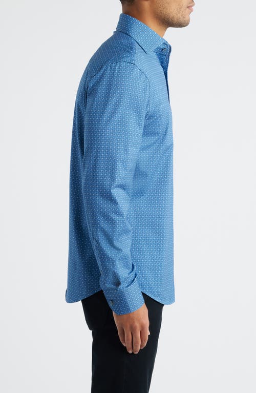 Bugatchi Devon Ooohcotton® Geo Print Button-up Shirt In Blue