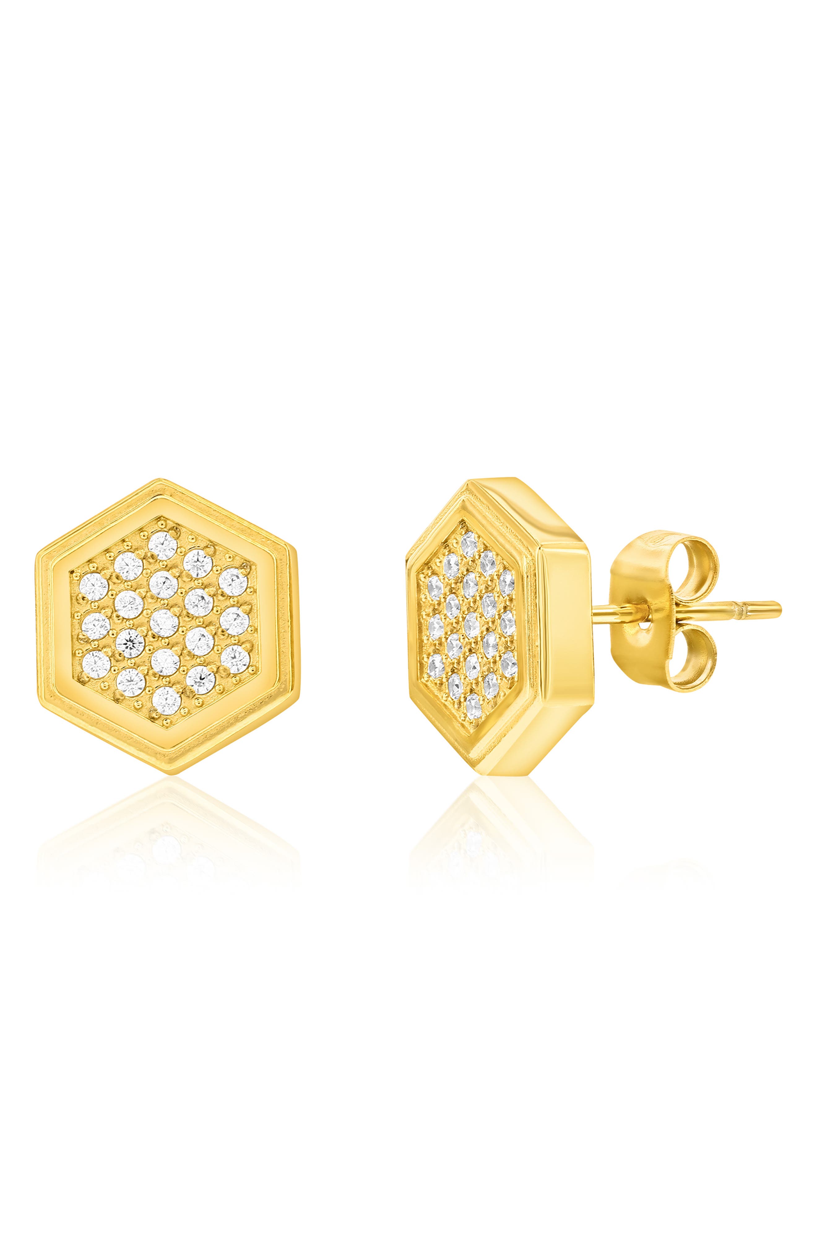 Men's Cubic Zirconia Hexagon Stud Earrings