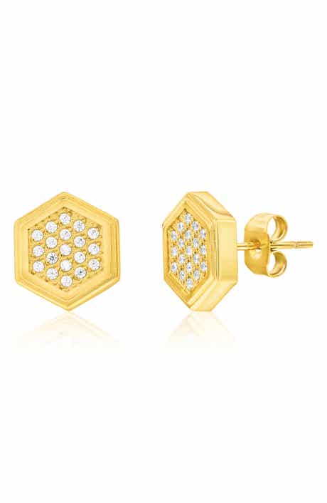 Men's Cubic Zirconia Hexagon Stud Earrings