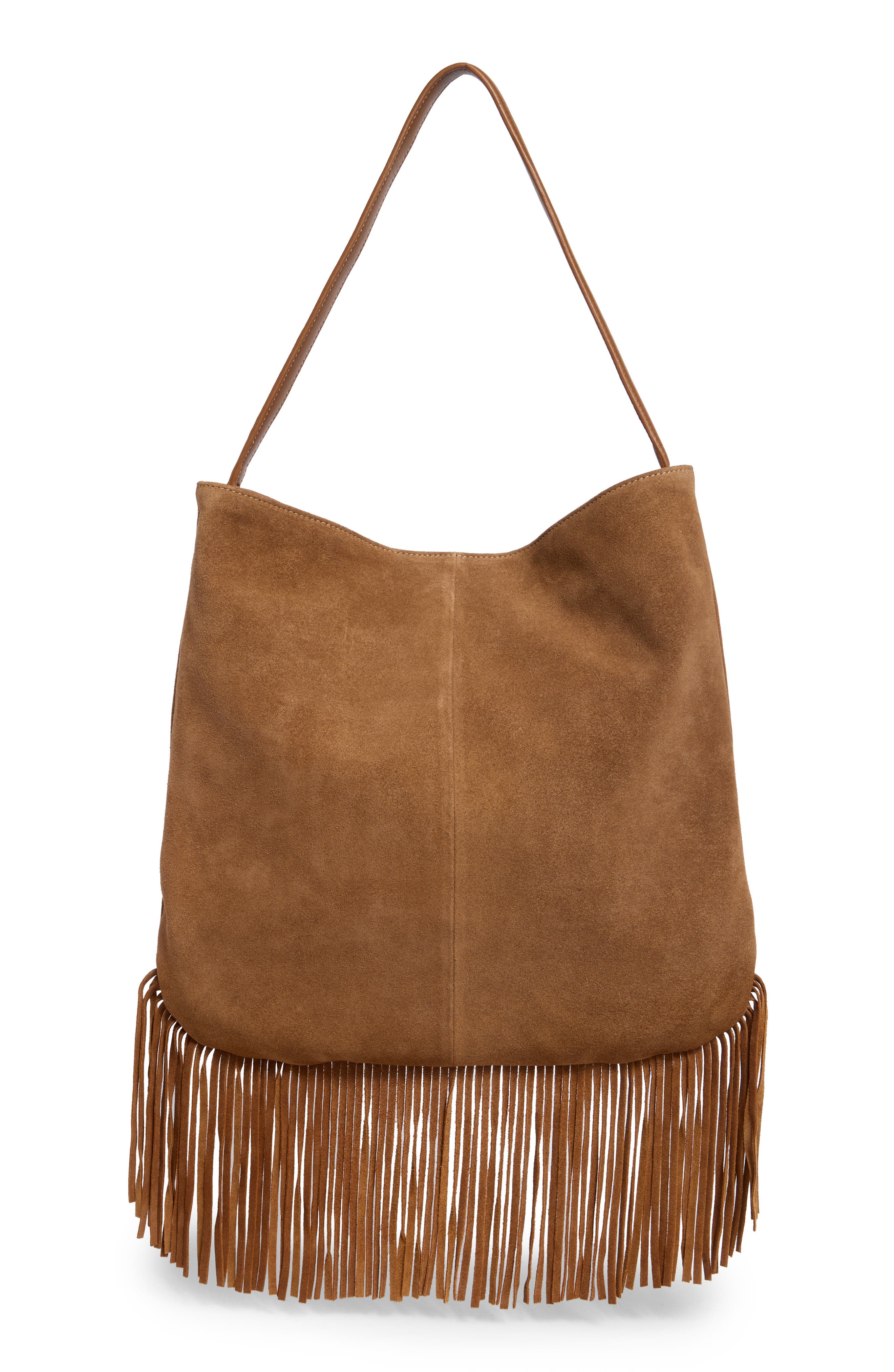 Ivy Fringe Suede Tote, Main, color, HONEY TAN SOFT COW SUEDE