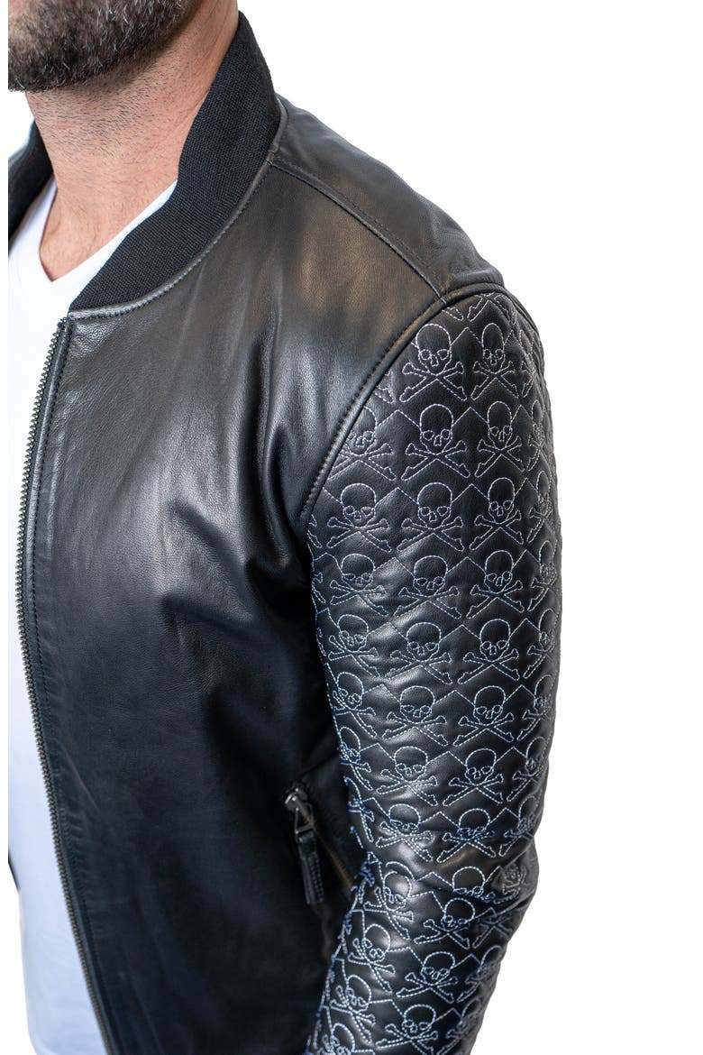 Skull Sleeve Leather Jacket, Alternate, color, BLACK