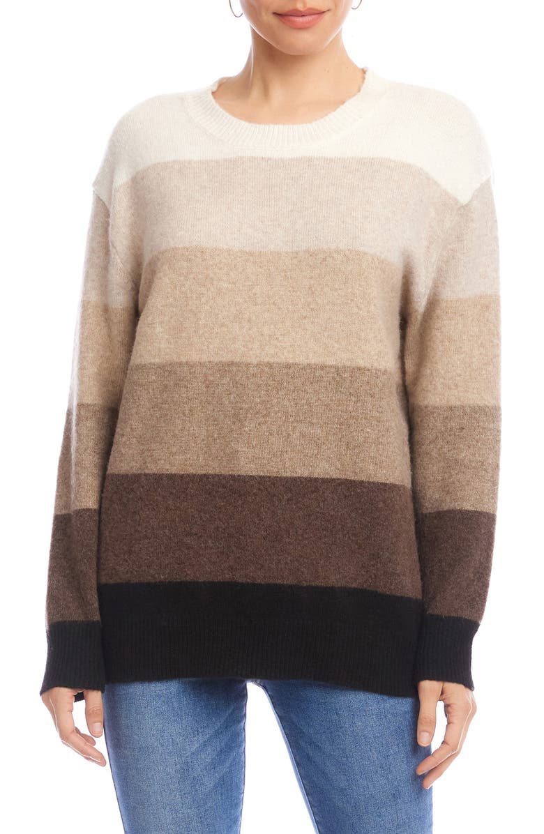 Karen Kane Ombré Stripe Colorblock Sweater, Main, color, Brown