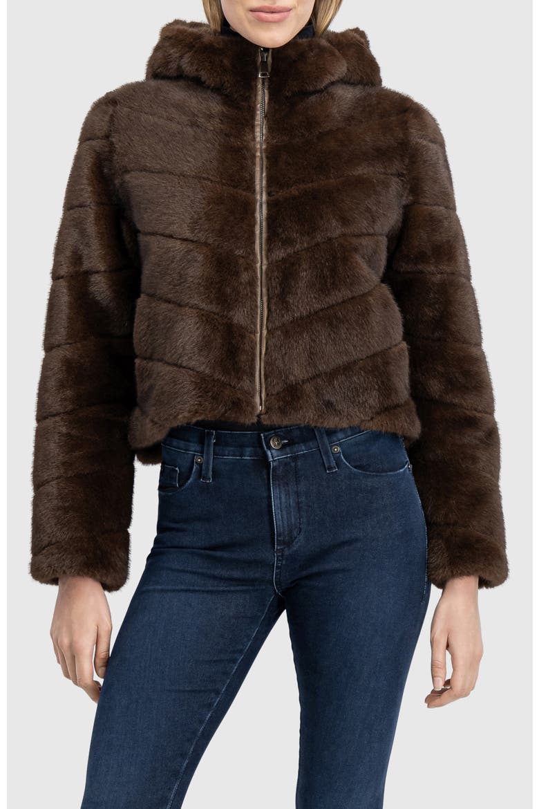 Fur-Free Mink (Faux Fur) Hooded Jacket, Alternate, color, BROWN
