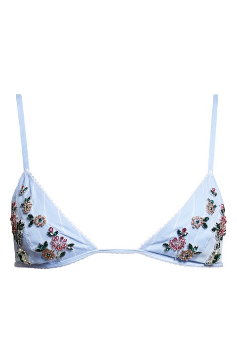 Stripe Embellished Poplin Soft Cup Triangle Bra