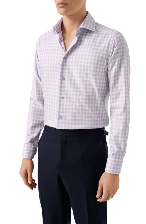Contemporary Fit Gingham Check Cotton Dobby Dress Shirt (Regular & Big)
