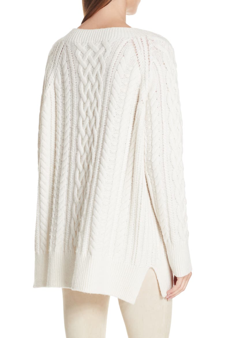 Cable Stitch Tunic Sweater, Alternate, color, OFF WHITE