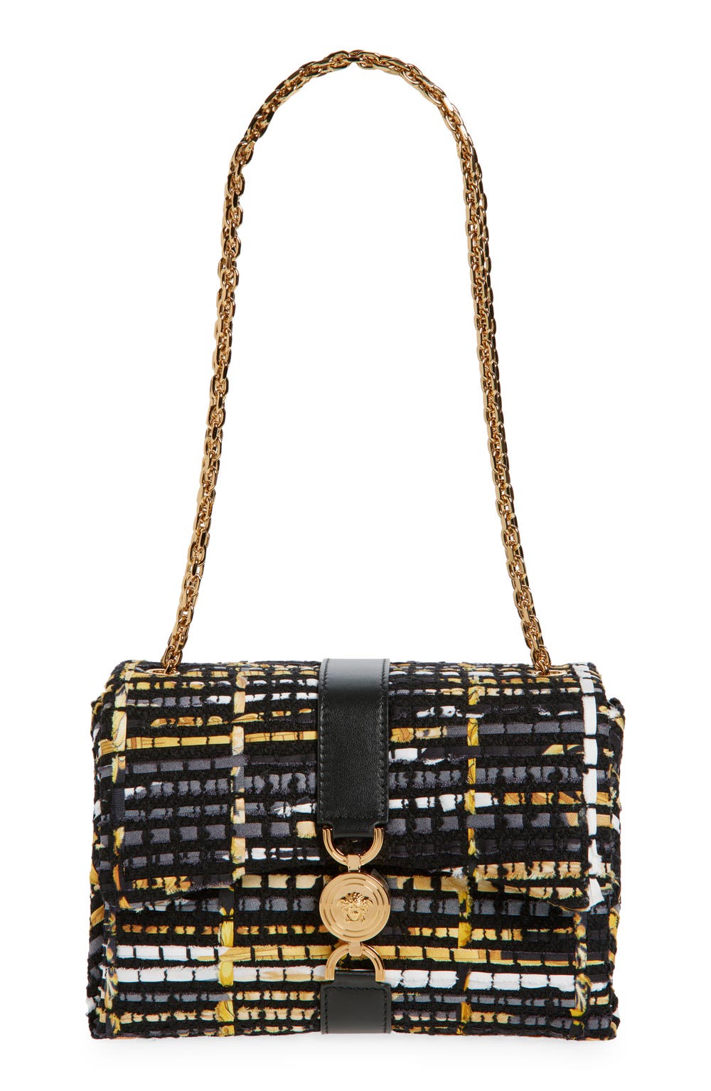 Kleio Tweed Shoulder Bag, color, BLACK GOLD