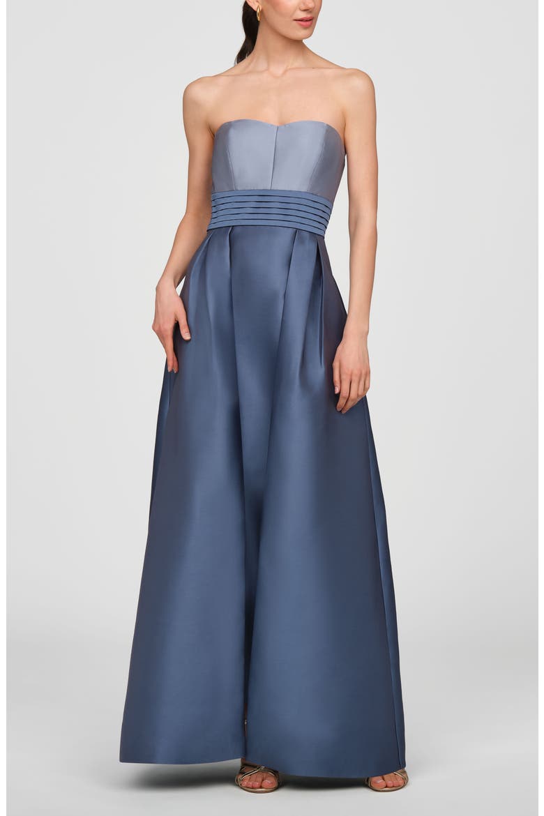 Trina Strapless Two Tone Mikado Walk Thru Gown, Alternate, color, CHAMBRAY MULTI