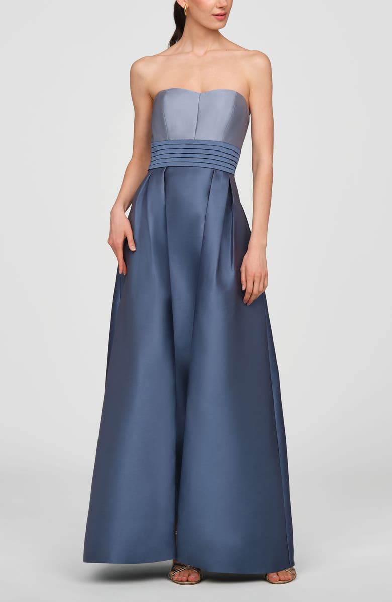 Kay Unger Trina Strapless Two Tone Mikado Walk Thru Gown, Alternate, color, Chambray Multi