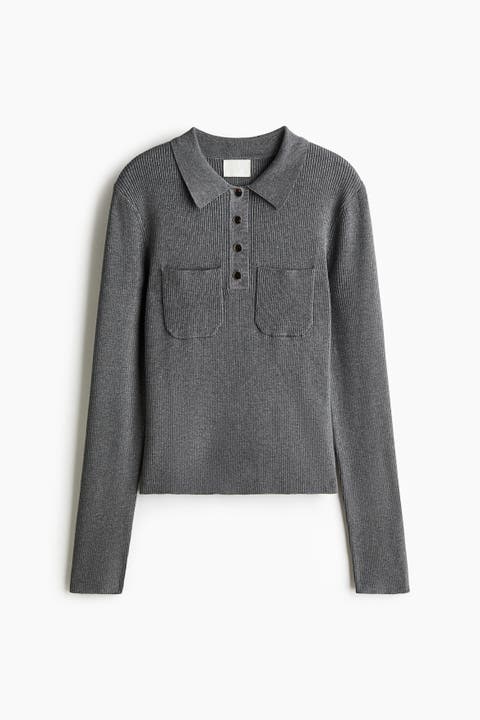 Rib-knit Polo Sweater