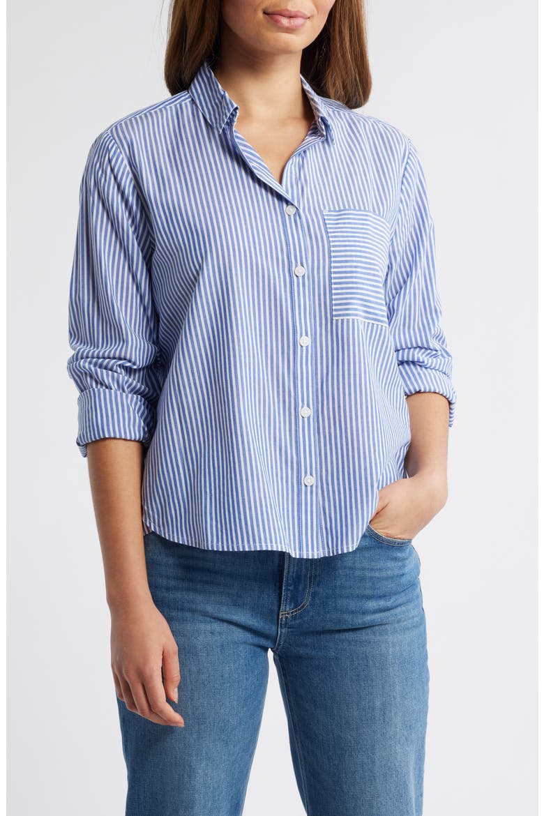 Candy Stripe Cotton Blend Button-Up Shirt, Main, color, DELL BLUE