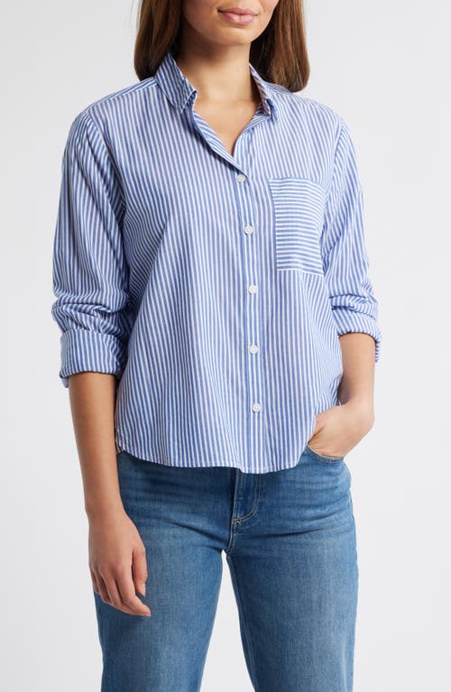 Beachlunchlounge Candy Stripe Cotton Blend Button-up Shirt In Dell Blue