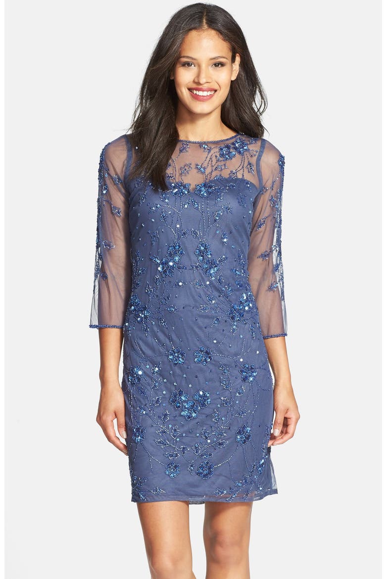 Embellished Illusion Yoke Mesh Dress, Main, color, MARLIN