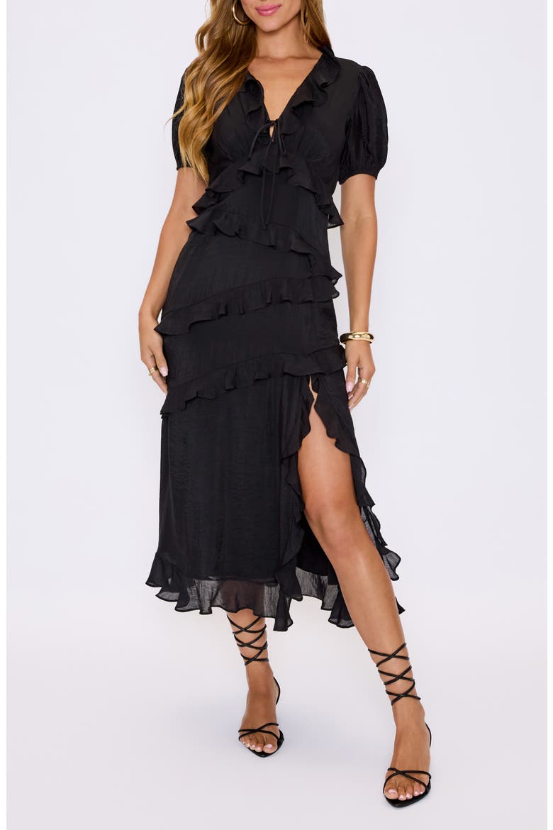Noir Nights Ruffle Dress, Main, color, BLACK