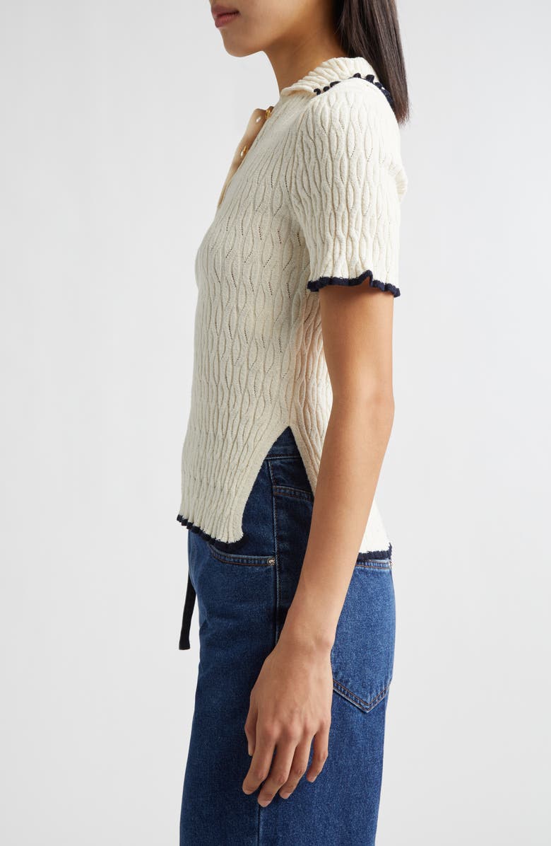 EENK Contrast Trim Pointelle Cable Knit Polo, Alternate, color, Ivory