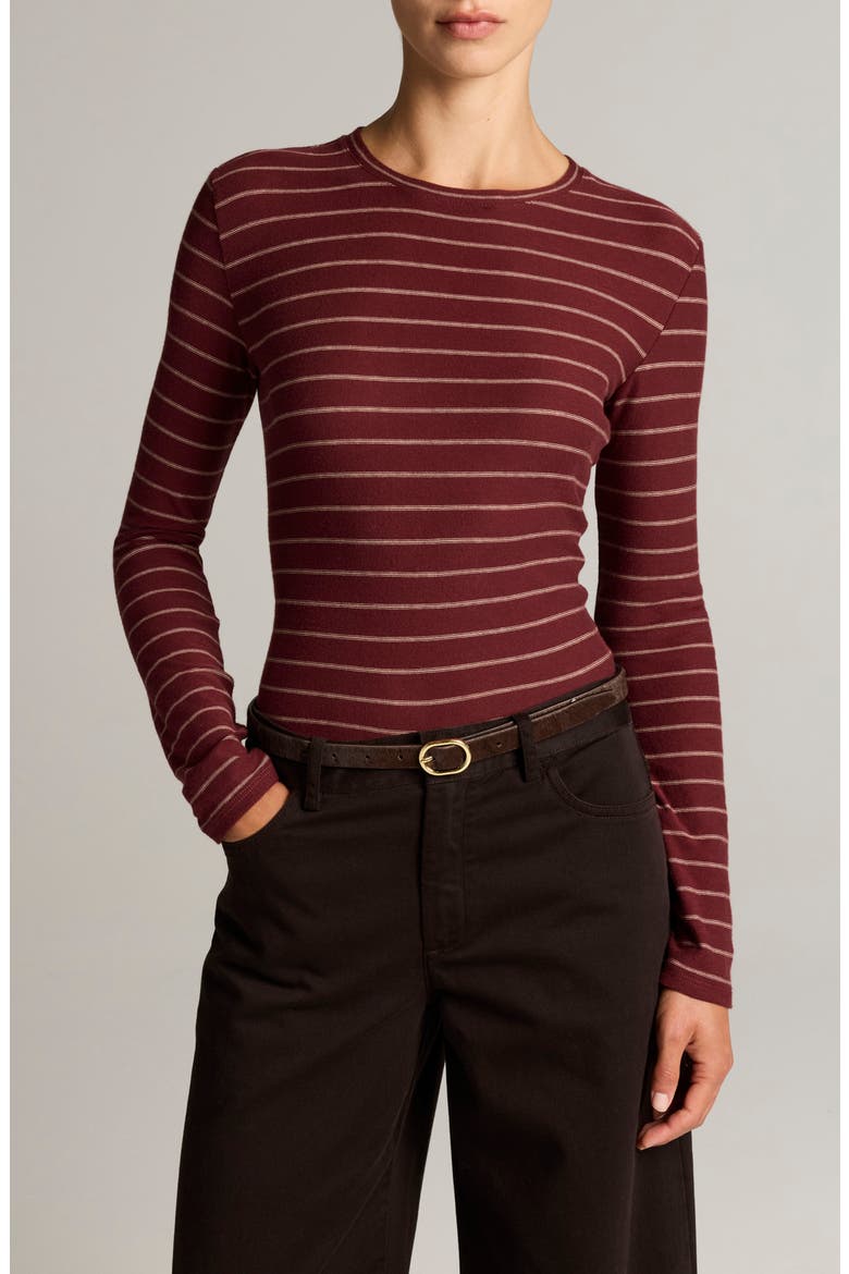 Striped Long Sleeve Cotton Crewneck Top, Main, color, BLACK ROSE COMBO