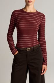 Vince Striped Long Sleeve Cotton Crewneck Top