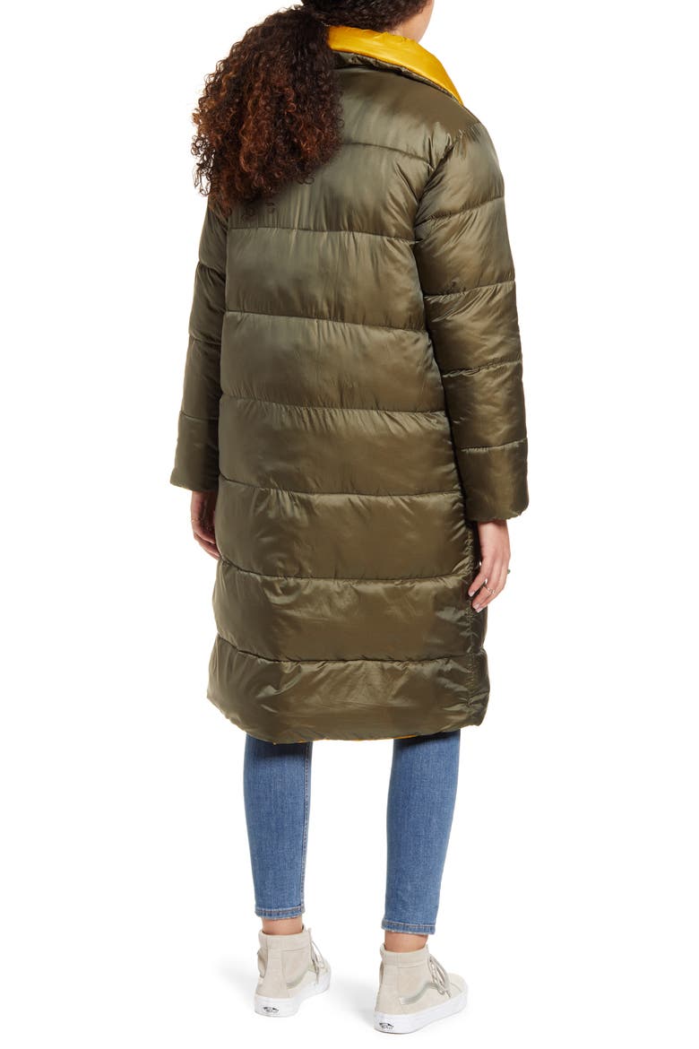 Reversible Long Puffer Coat, Alternate, color, OLIVE ITALY