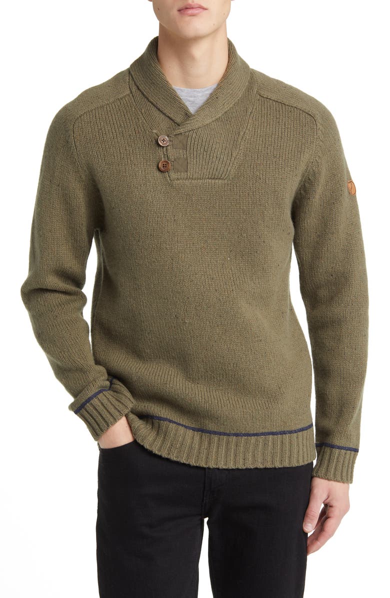 Fjällräven Lada Regular Fit Shawl Collar Sweater, Main, color, Laurel Green