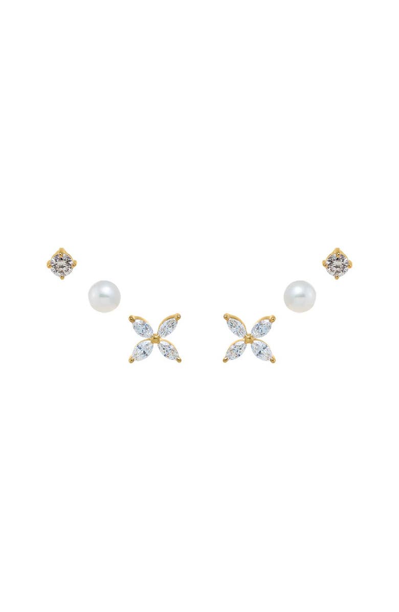 BY ADINA EDEN Diamond Flower & Pearls Stud Earring Combo Set 14K, Main, color, 14K Gold