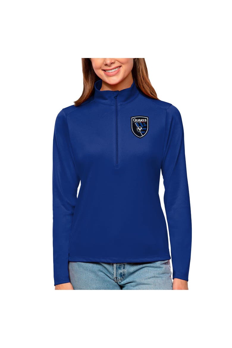 Women's Antigua Royal San Jose Earthquakes Tribute Quarter-Zip Pullover Top, Main, color, Royal