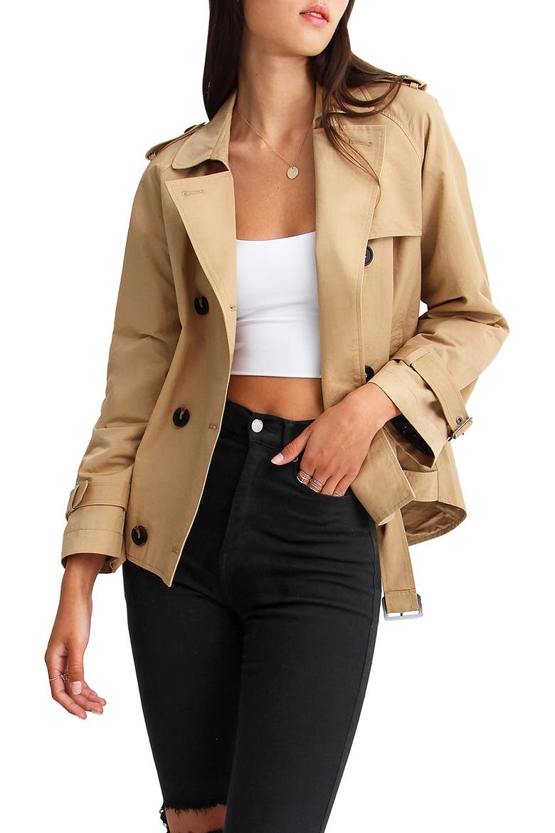 Cool Nights Cropped Trench Coat, Main, color, KHAKI