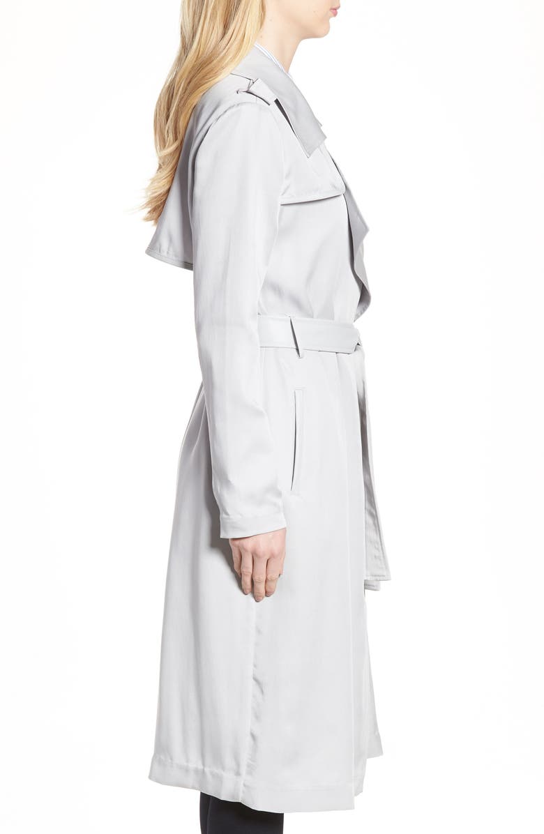 Badgley Mischka Collection Badgley Mischka Faux Leather Trim Long Trench Coat, Alternate, color,