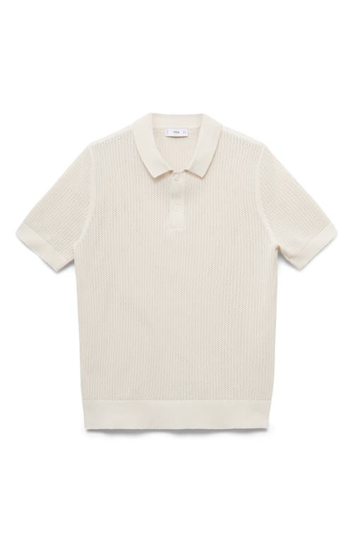 Mango Openwork Knit Cotton Polo In White