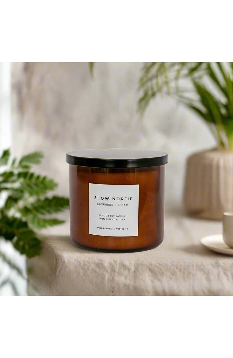 SLOW NORTH Lavender + Cedar - Signature 3-Wick Candle, Main, color, Brown