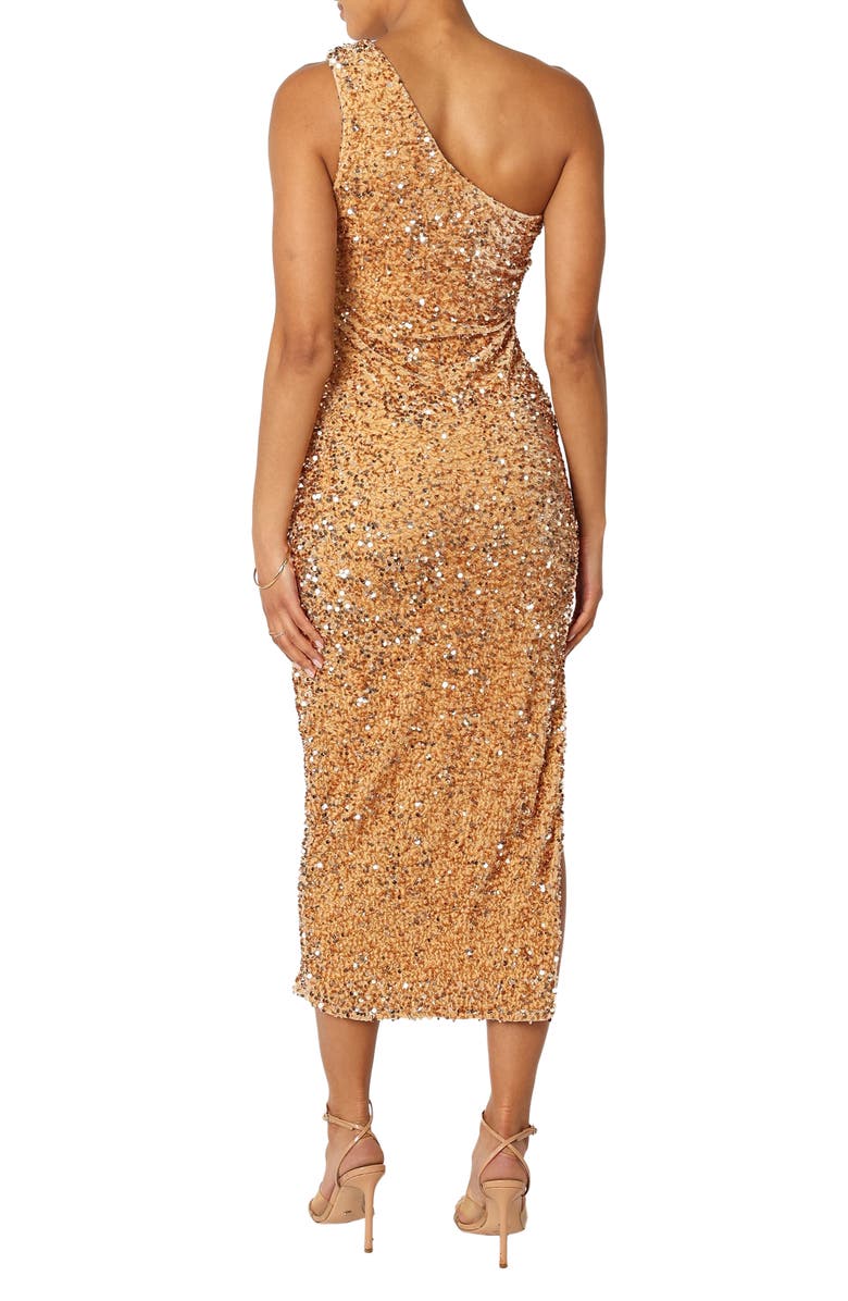 Petal & Pup Kiki One Shoulder Sequin Midi Dress, Alternate, color, Gold