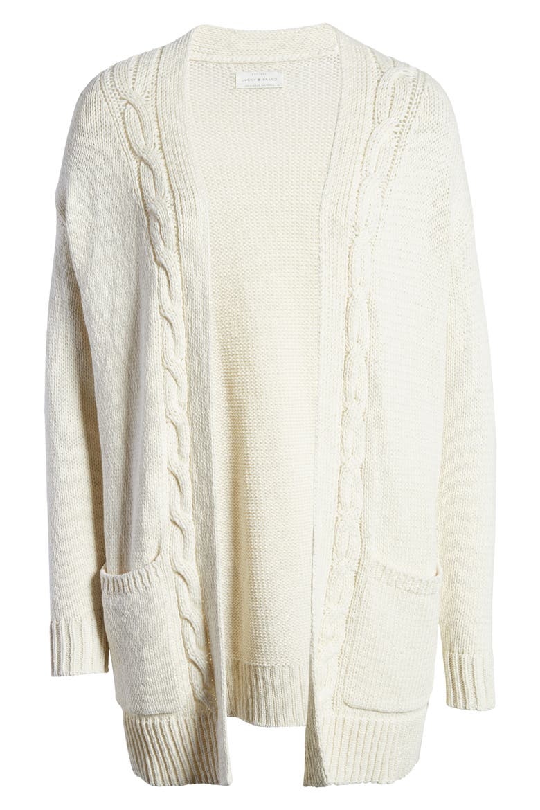 Cable Accent Cotton Blend Cardigan, Alternate, color, CREAM