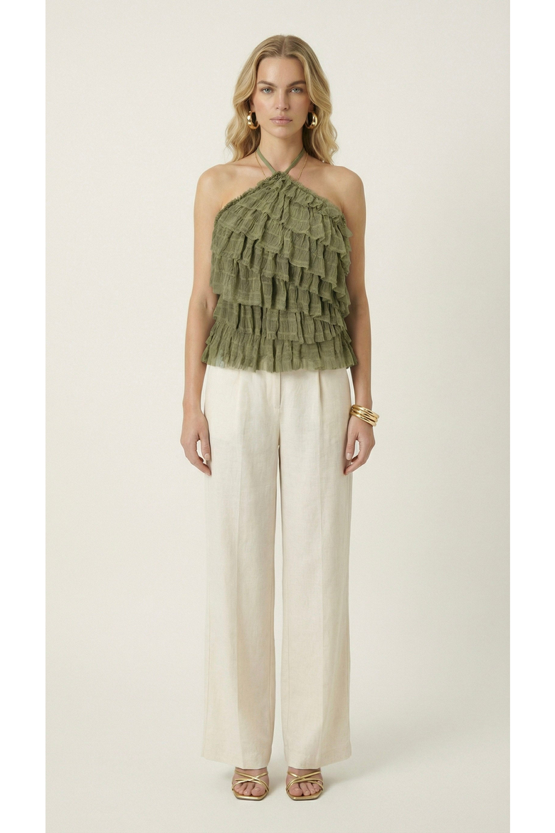 Ruffled Tiered Halter Top, Alternate, color, Sage Green