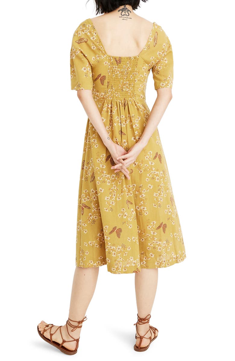 Madewell Windowbox Floral Flutter Sleeve Midi Dress, Alternate, color, 