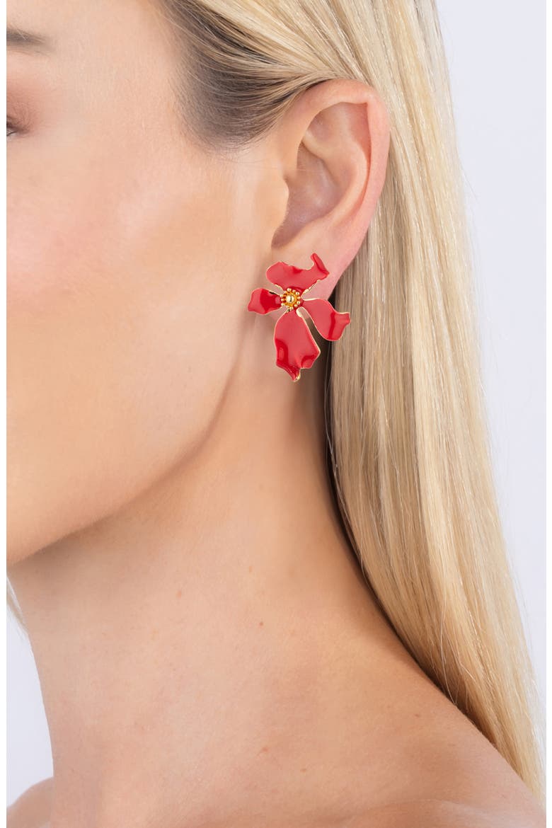 Olivia Enamel Flower Earrings, Alternate, color, RED