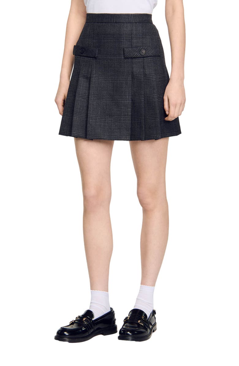 SANDRO Short checked pleated skirt, Main, color,
