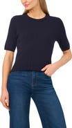 Halogen® Pointelle Stitch Short Sleeve Sweater