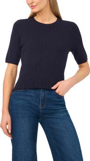Halogen® Pointelle Stitch Short Sleeve Sweater