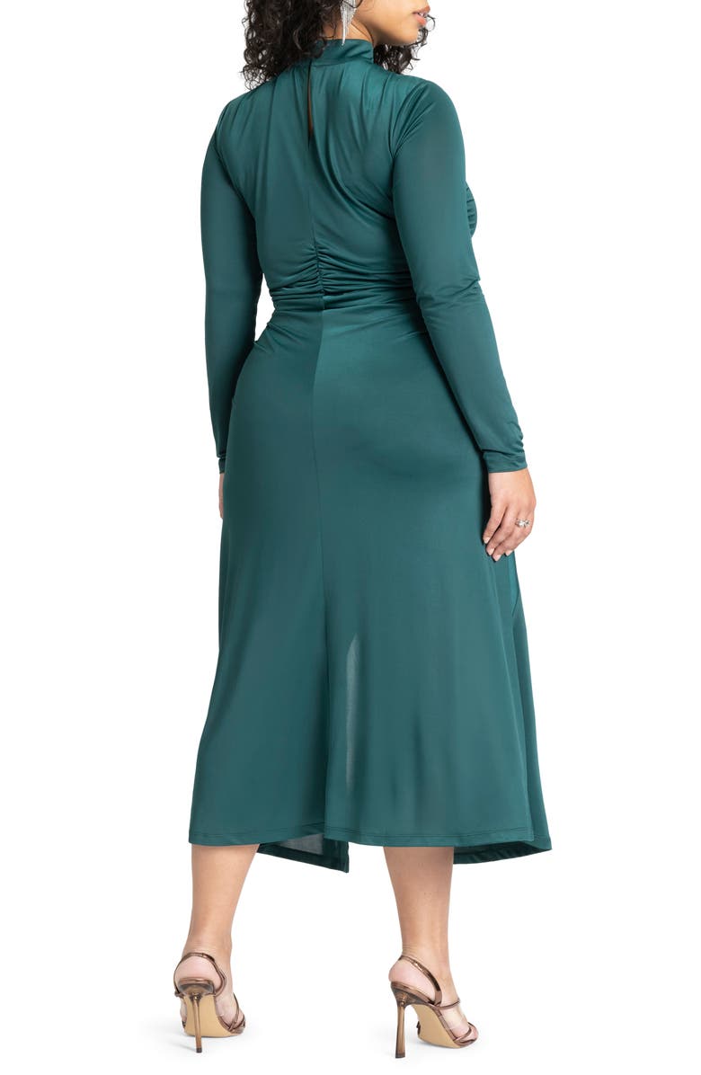 ELOQUII Mock Neck Long Sleeve Tie Belt Midi Dress, Alternate, color, 