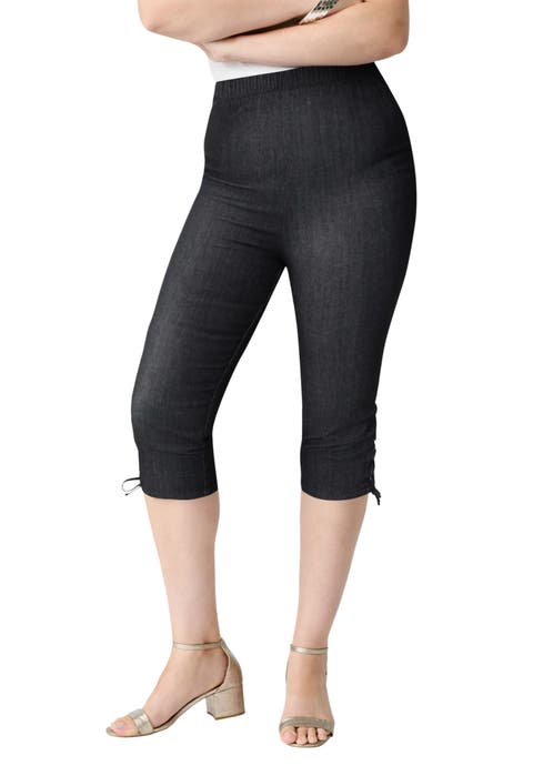 Plus Size Comfort Stretch Lace Up Capri Jean