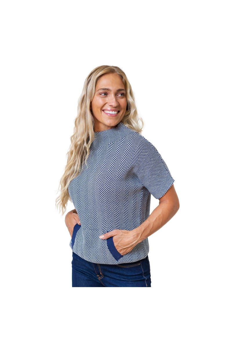 Women's Organic Mock Neck Sweater, Main, color, Navy and White Herringbone