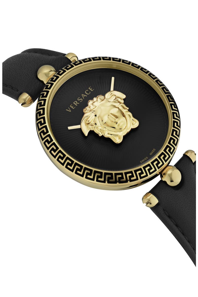 Palazzo Empire Leather Strap Watch, 39mm, Alternate, color, IP YELLOW GOLD